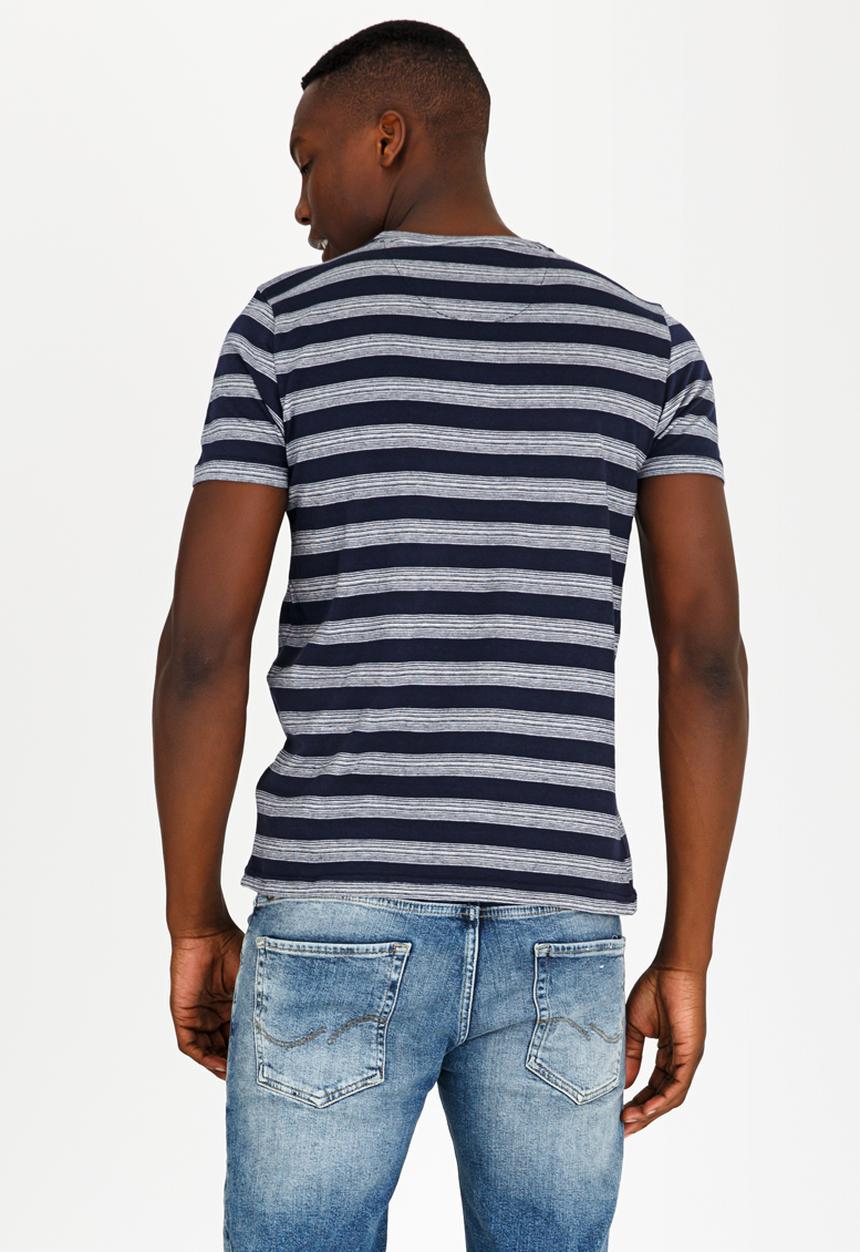Brave Soul - Gravel Stripe Cotton Tee Navy