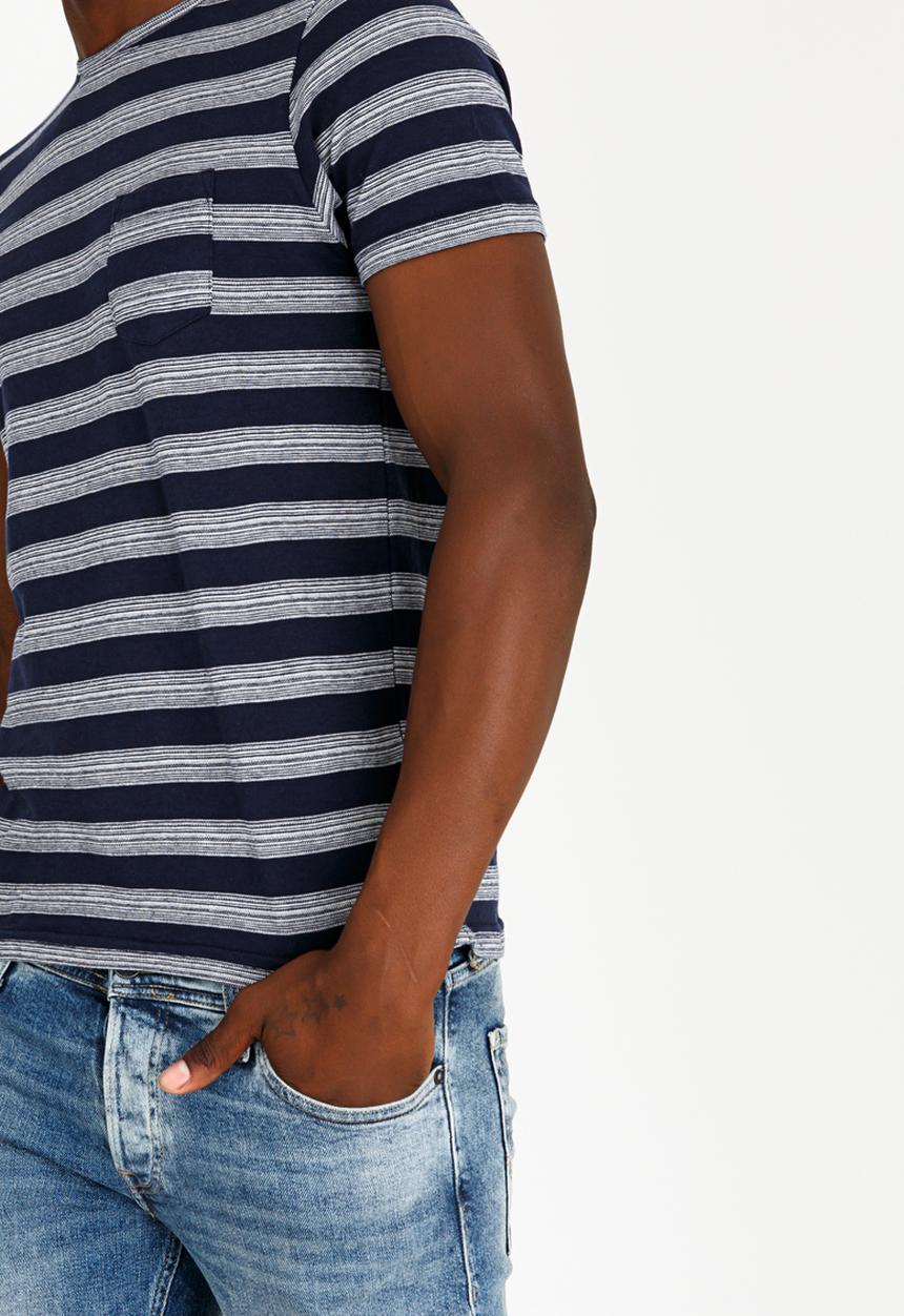 Brave Soul - Gravel Stripe Cotton Tee Navy