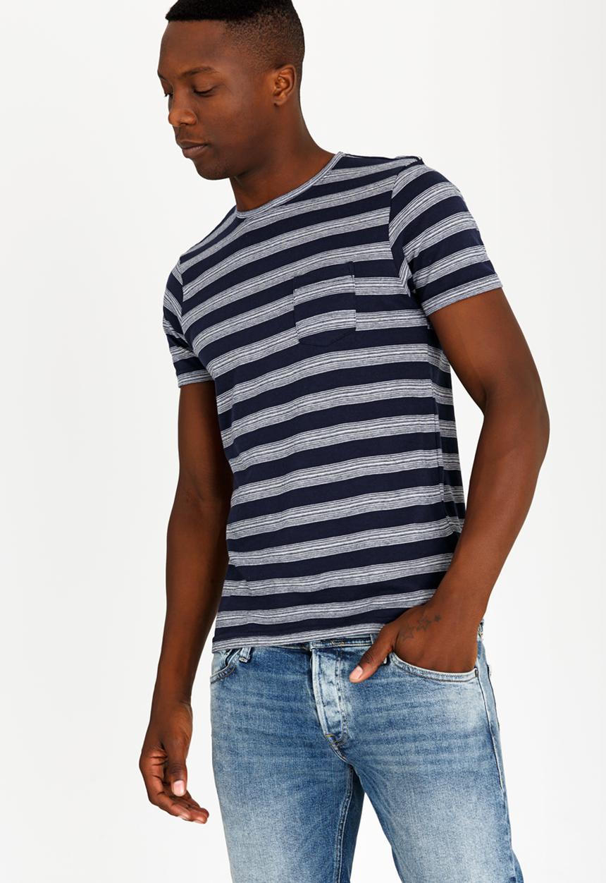 Brave Soul - Gravel Stripe Cotton Tee Navy