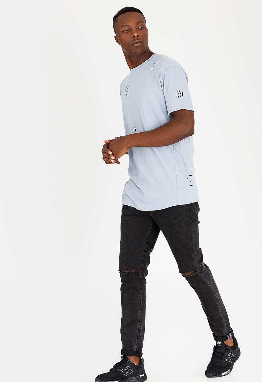 Brave Soul - Benji Hole Detail Cotton Tee Pale Blue