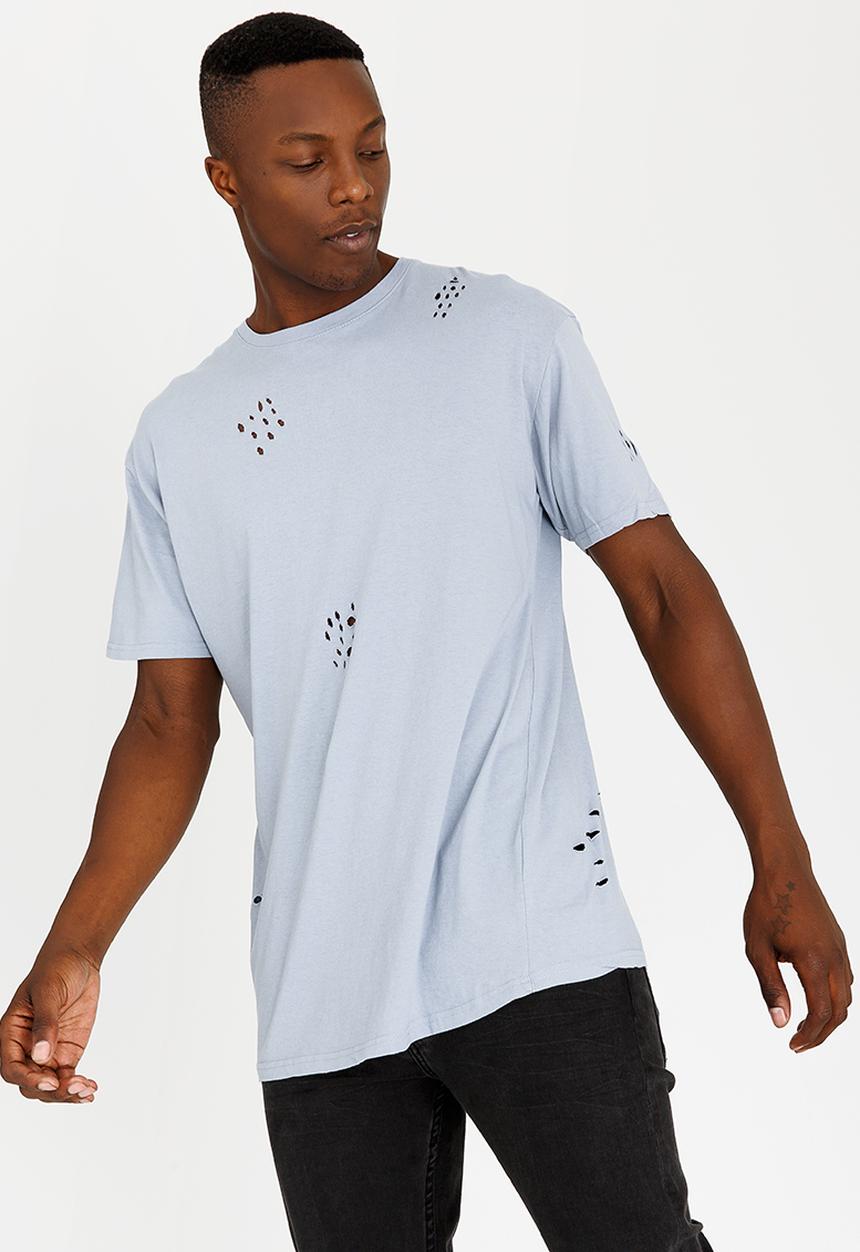 Brave Soul - Benji Hole Detail Cotton Tee Pale Blue