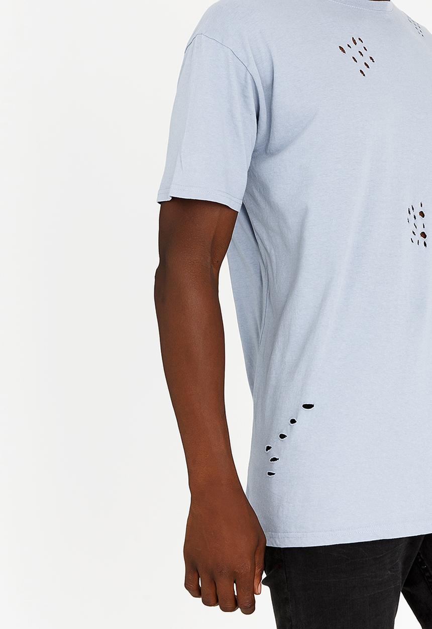 Brave Soul - Benji Hole Detail Cotton Tee Pale Blue