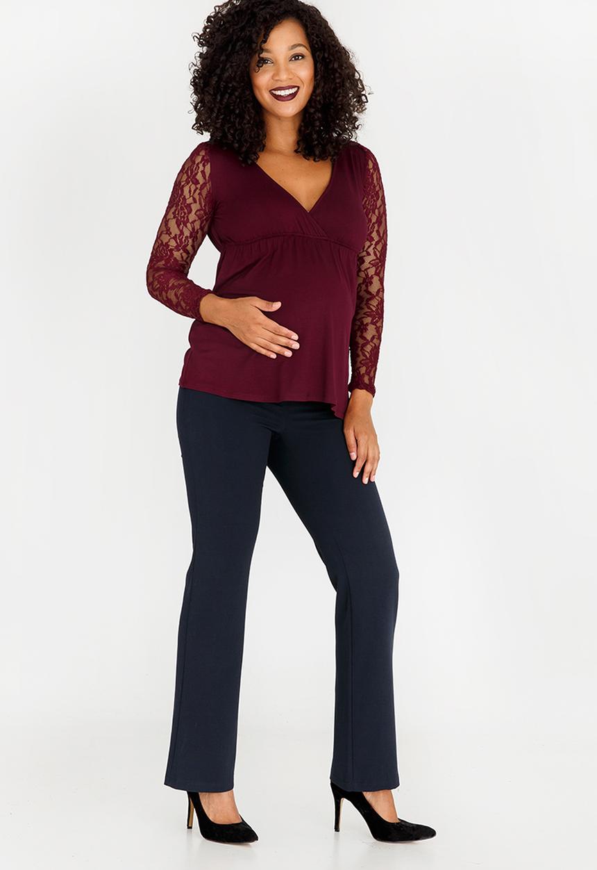 Cherry Melon - Lace Sleeve Crossover Feeding Top Burgundy