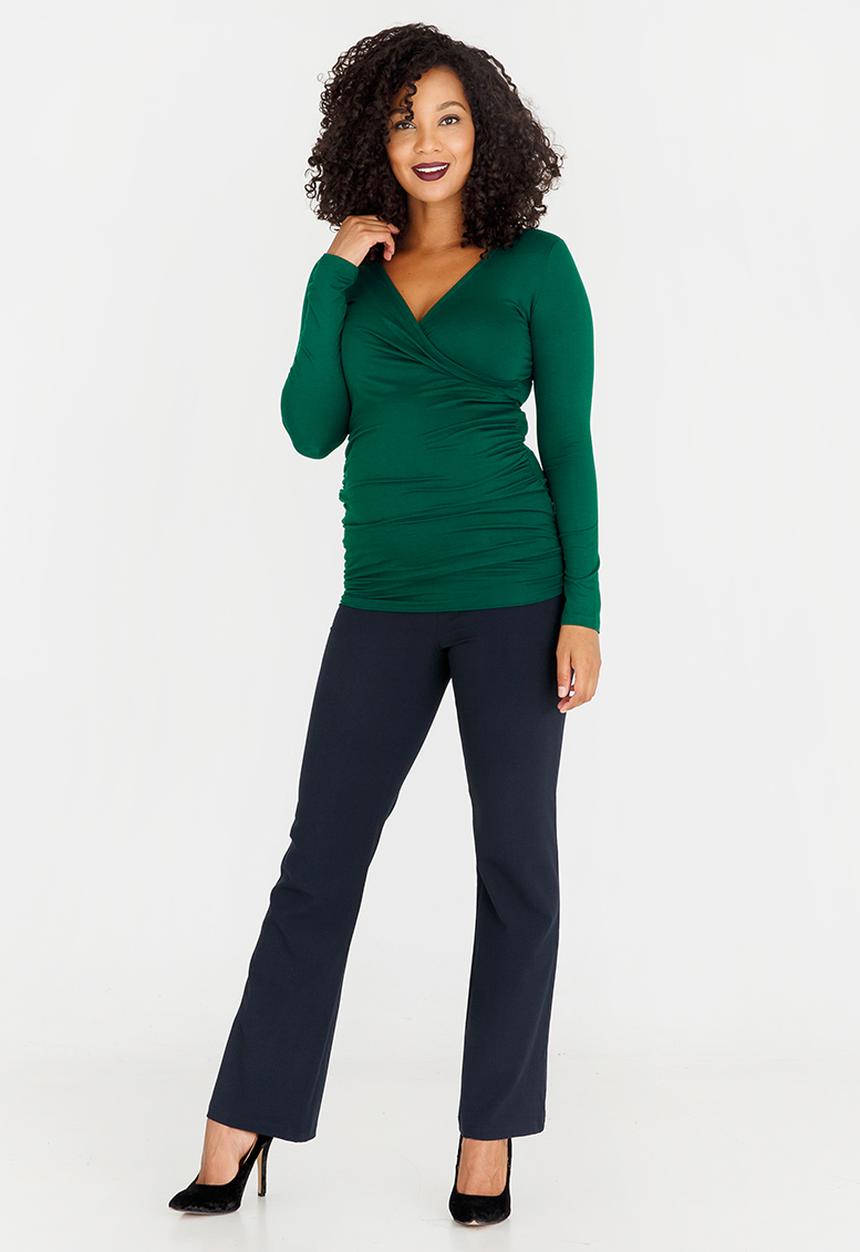 Cherry Melon - Longsleeve Gauged Wrap Top Dark Green