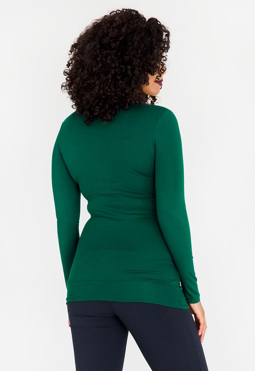 Cherry Melon - Longsleeve Gauged Wrap Top Dark Green