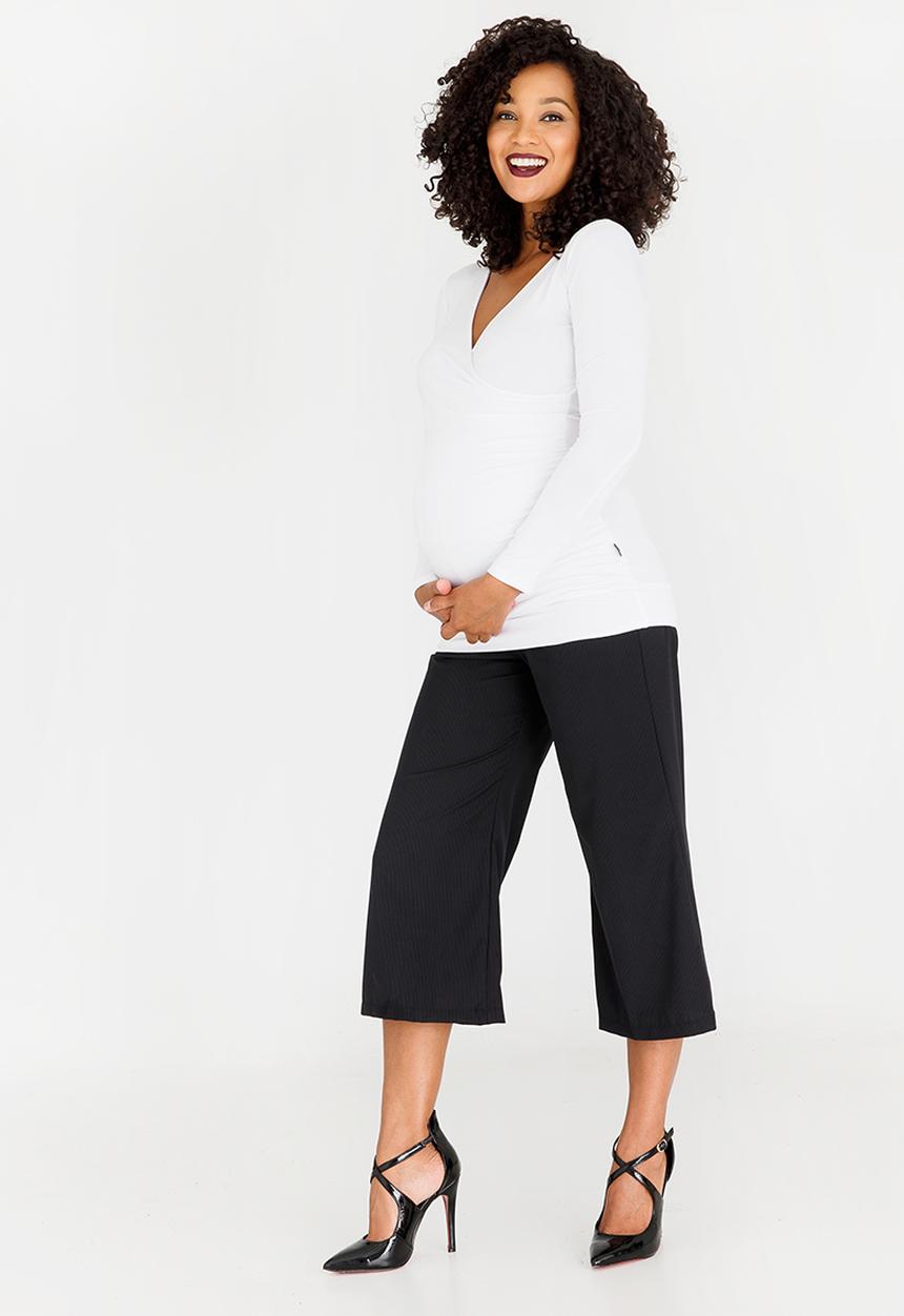 Cherry Melon - Maternity Gauged Wrap Top Long Sleeve - White