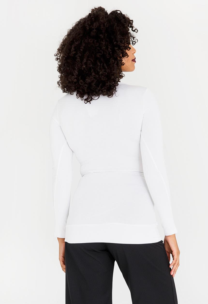 Cherry Melon - Maternity Gauged Wrap Top Long Sleeve - White