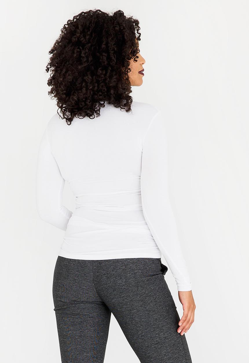 Cherry Melon - Maternity Round Neck Top with Side Detail Long Sleeve - White