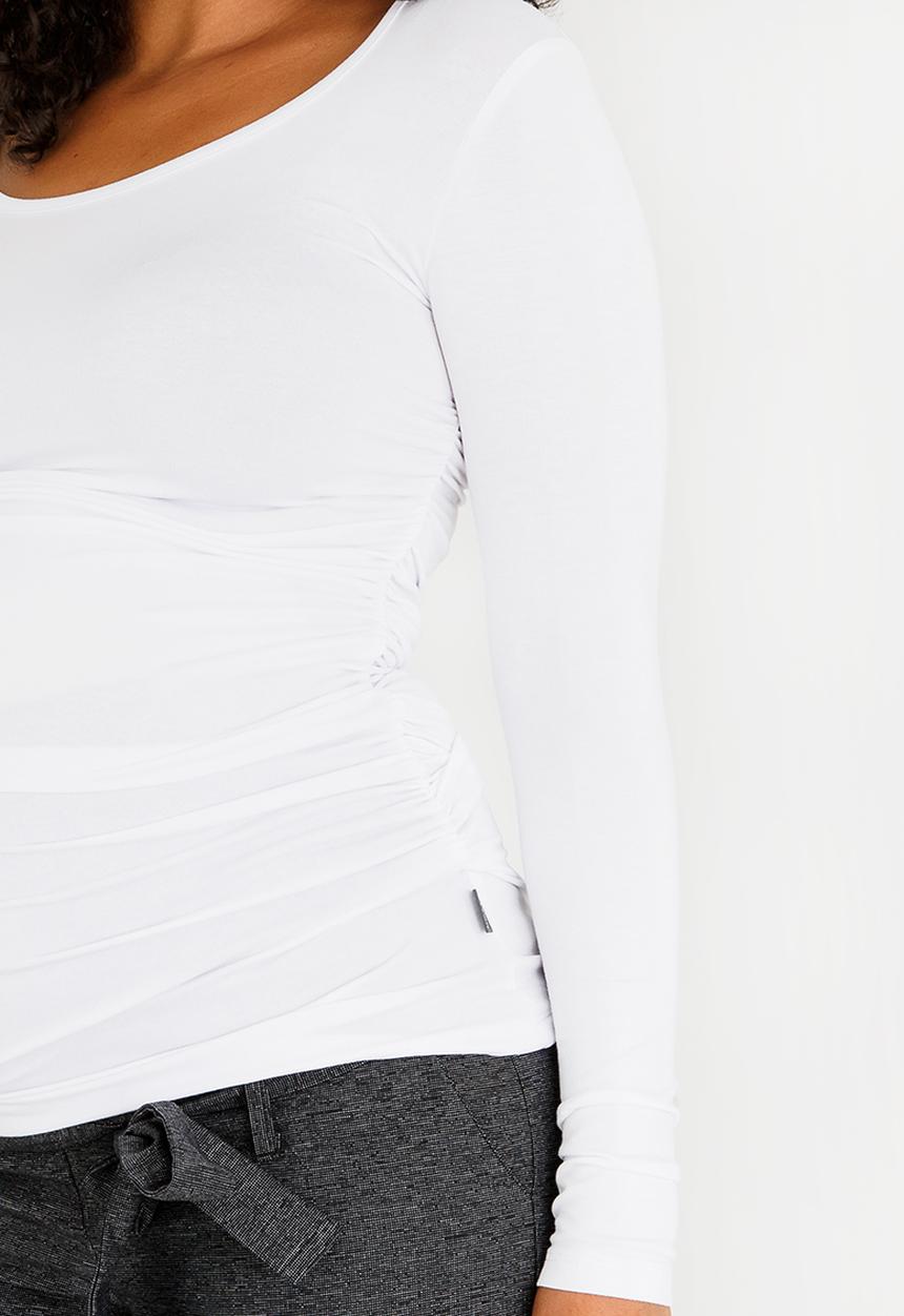 Cherry Melon - Maternity Round Neck Top with Side Detail Long Sleeve - White