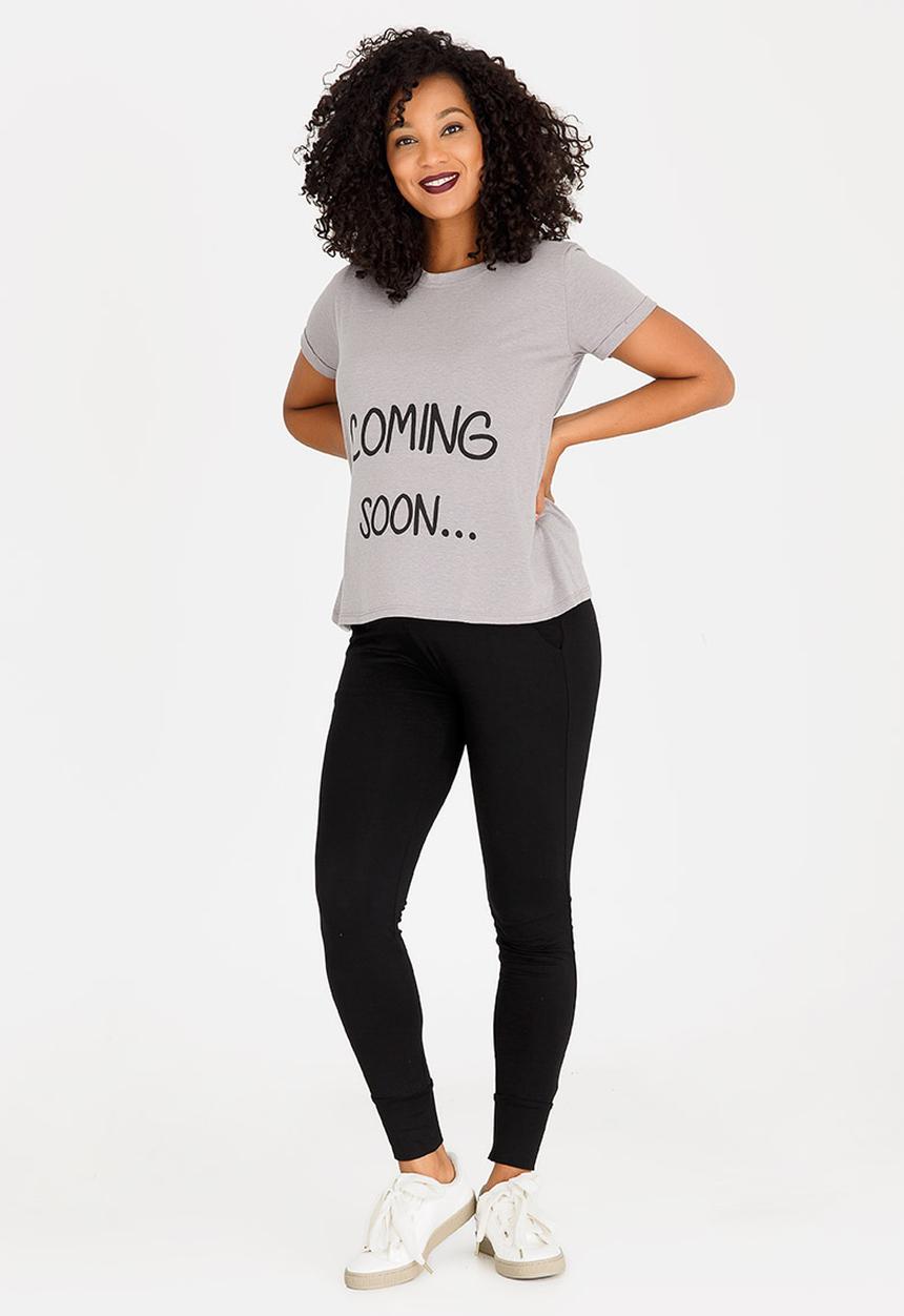 edit Maternity - Coming Soon Printed Tee Grey Melange