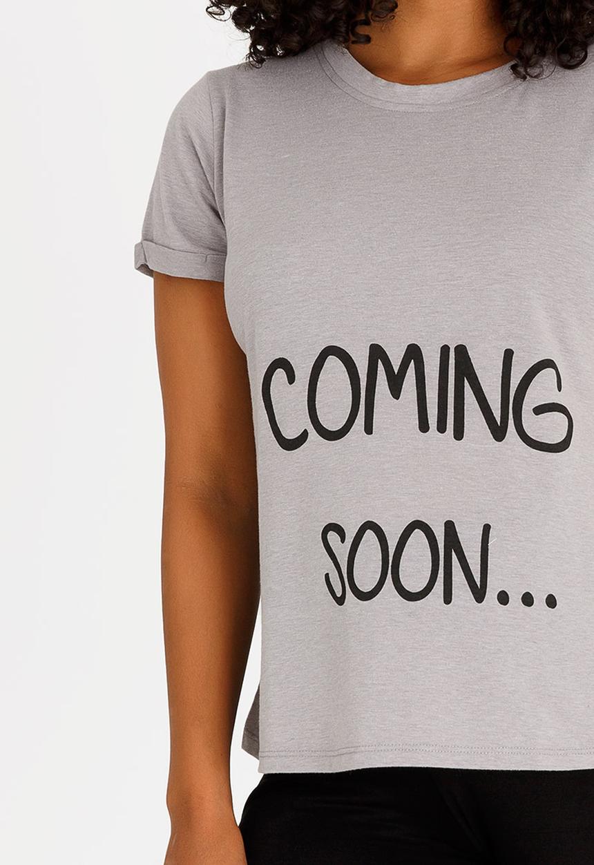 edit Maternity - Coming Soon Printed Tee Grey Melange