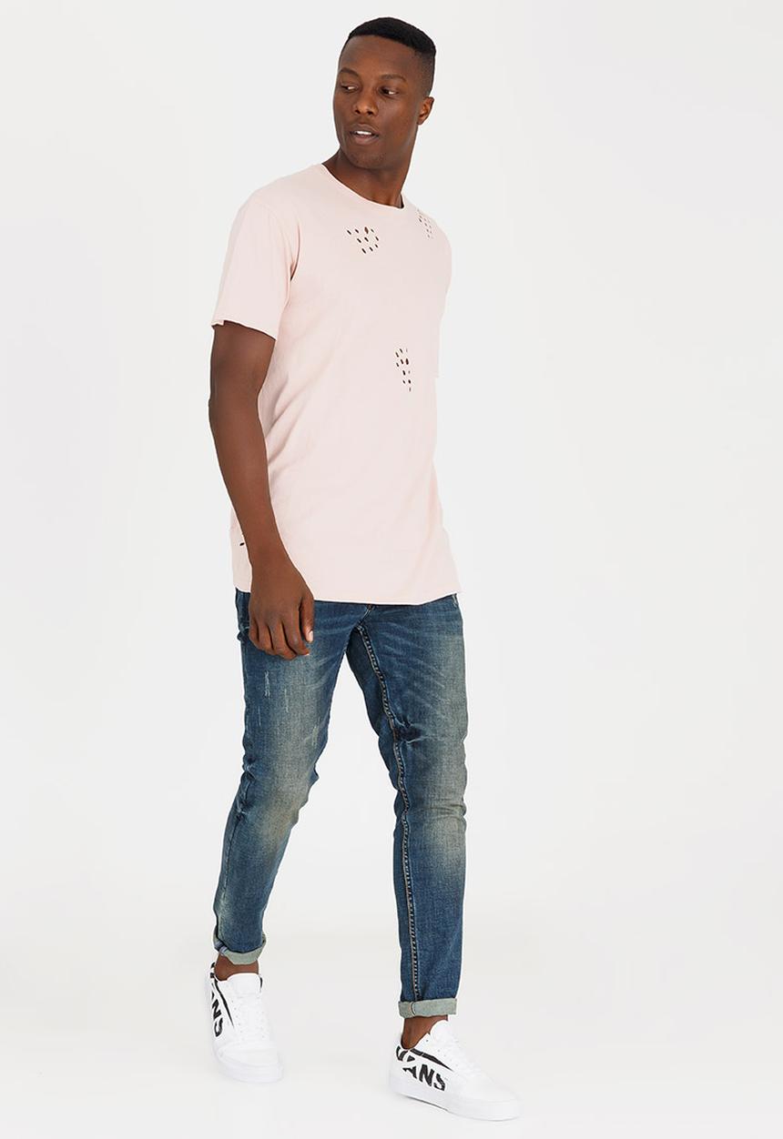 Brave Soul - Benji Hole Detail Cotton Tee Pale Pink