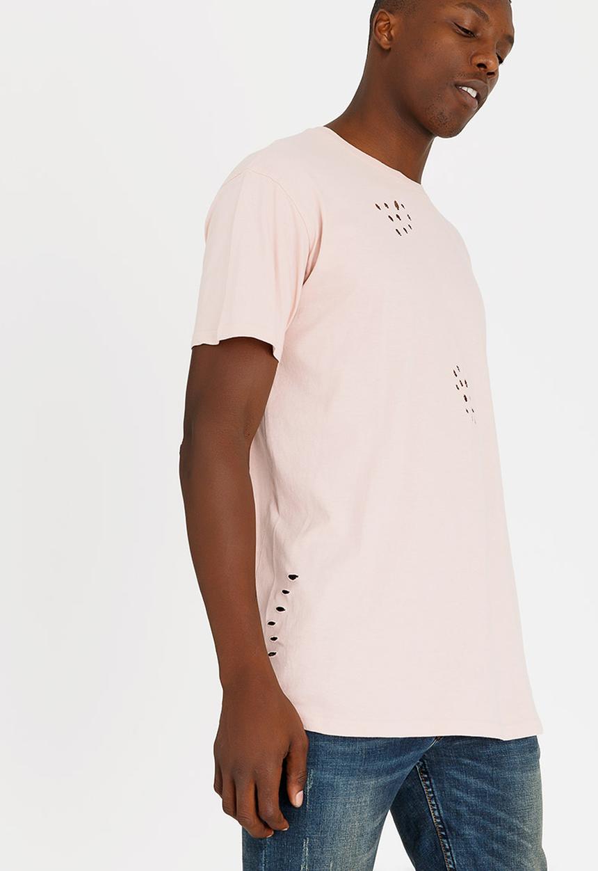 Brave Soul - Benji Hole Detail Cotton Tee Pale Pink