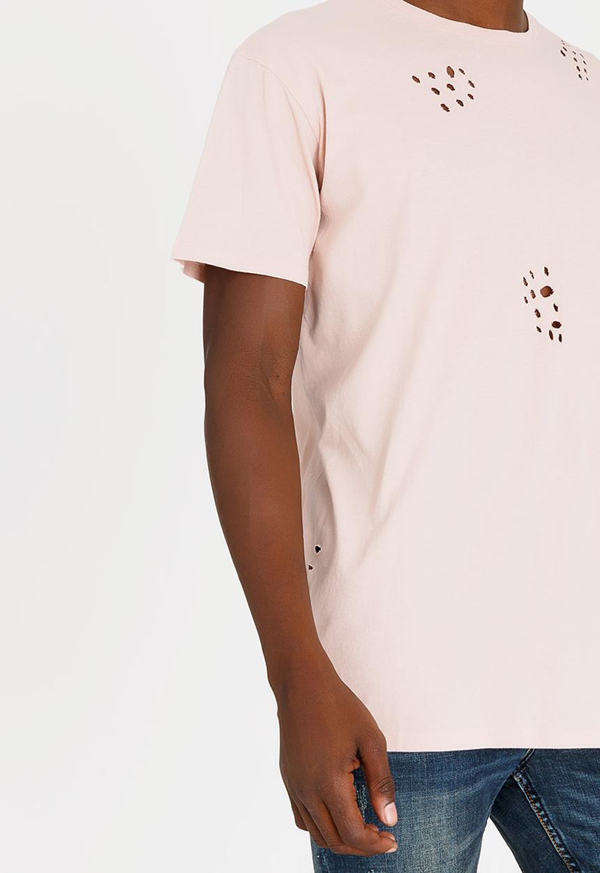Brave Soul - Benji Hole Detail Cotton Tee Pale Pink