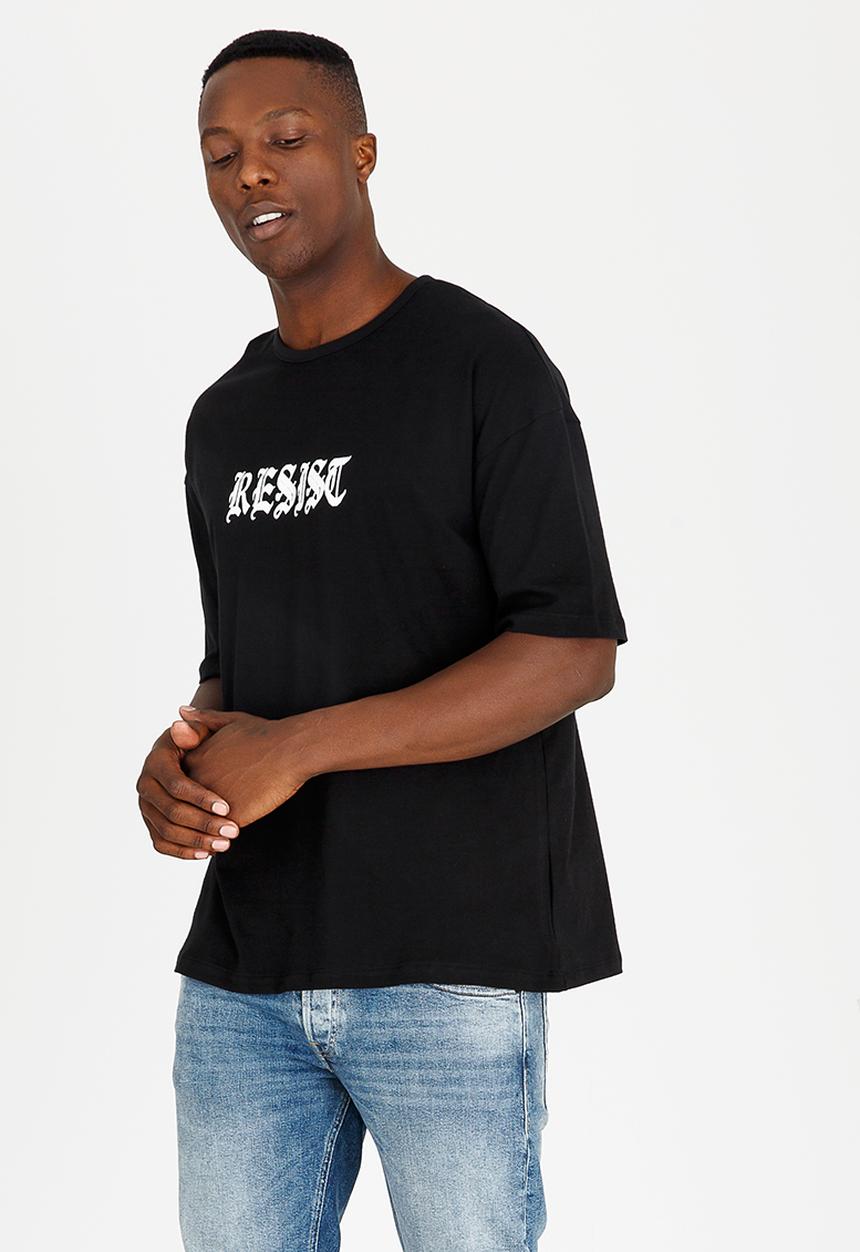 Resist - Basic T-shirt With Resist Tattoo Print Black