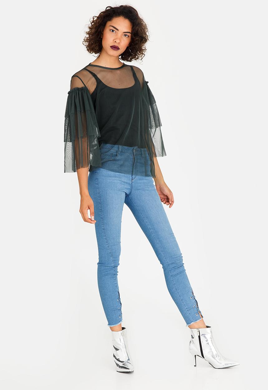 STYLE REPUBLIC - Sheer Frill Top Green