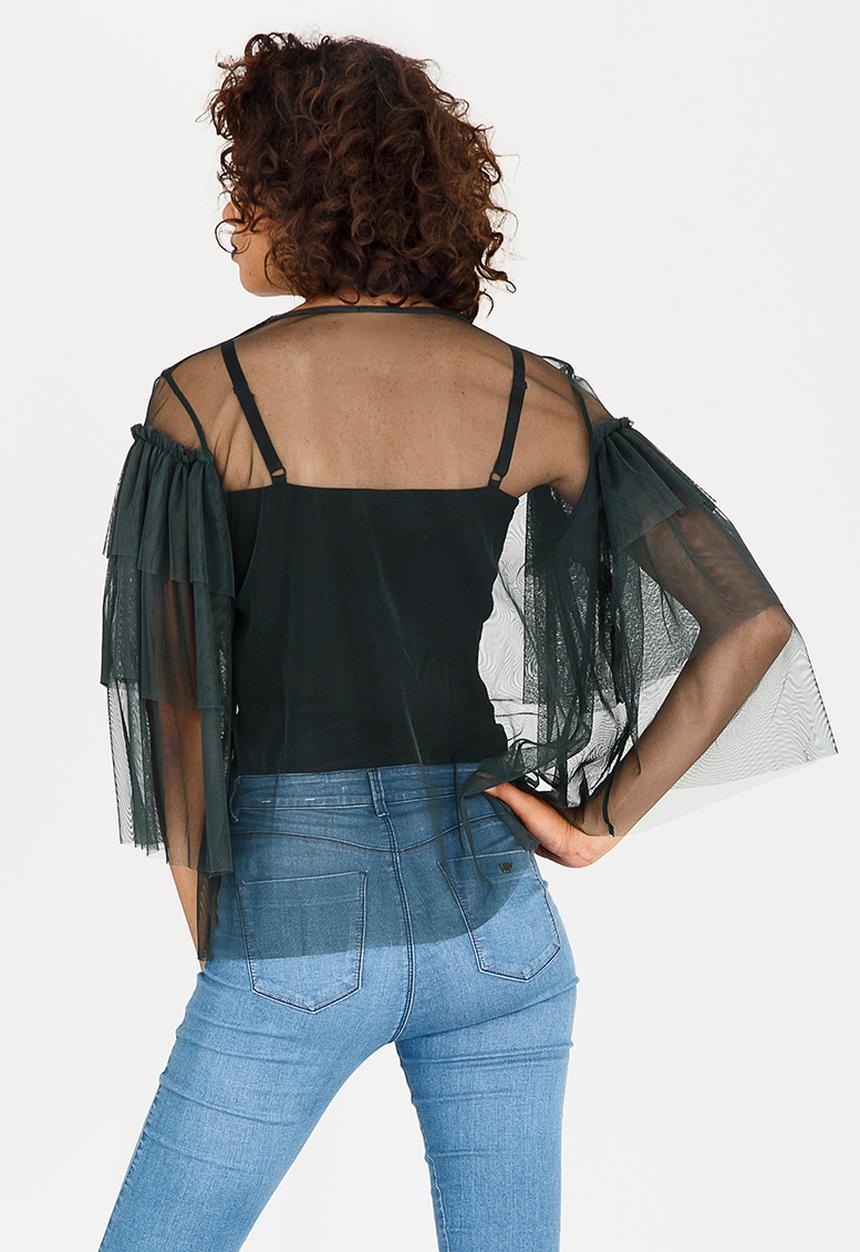 STYLE REPUBLIC - Sheer Frill Top Green