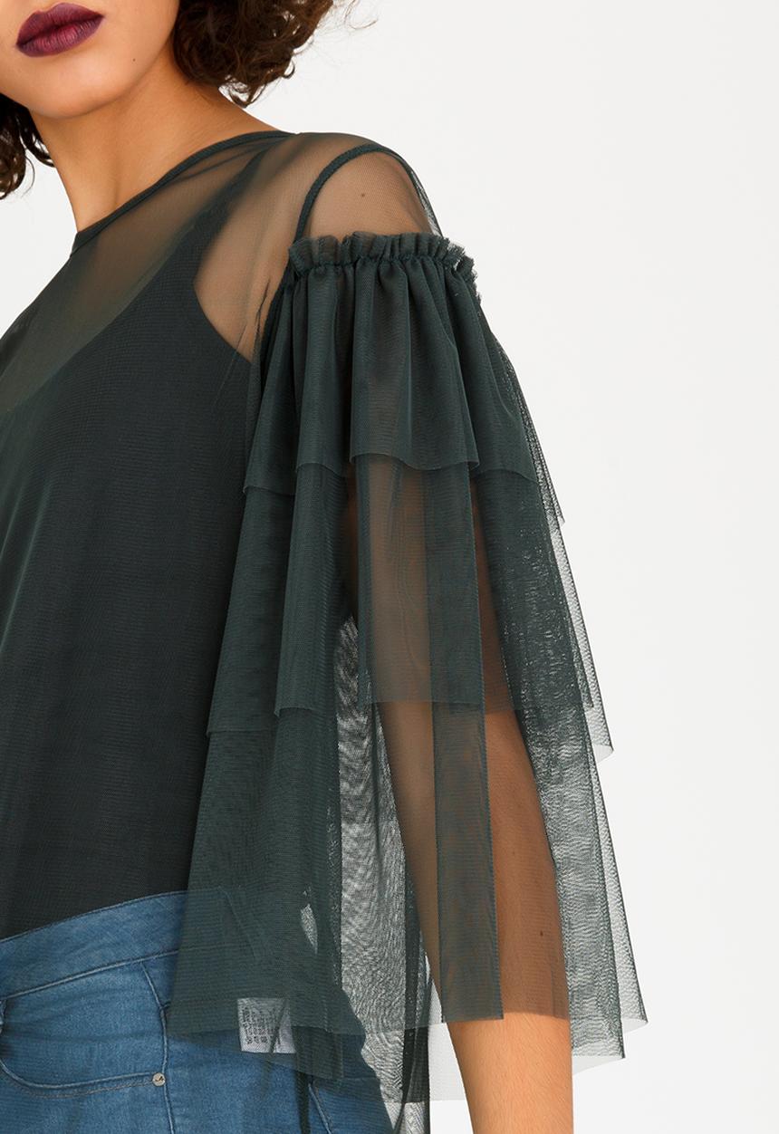 STYLE REPUBLIC - Sheer Frill Top Green