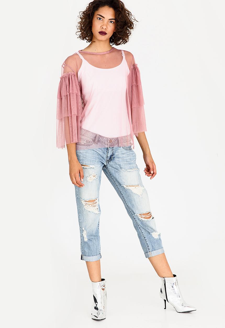 STYLE REPUBLIC - Sheer Frill Top Pale Pink