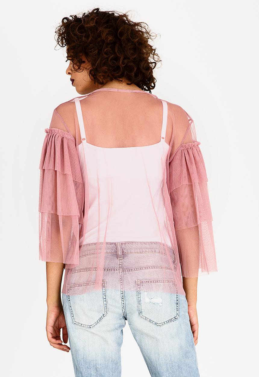 STYLE REPUBLIC - Sheer Frill Top Pale Pink