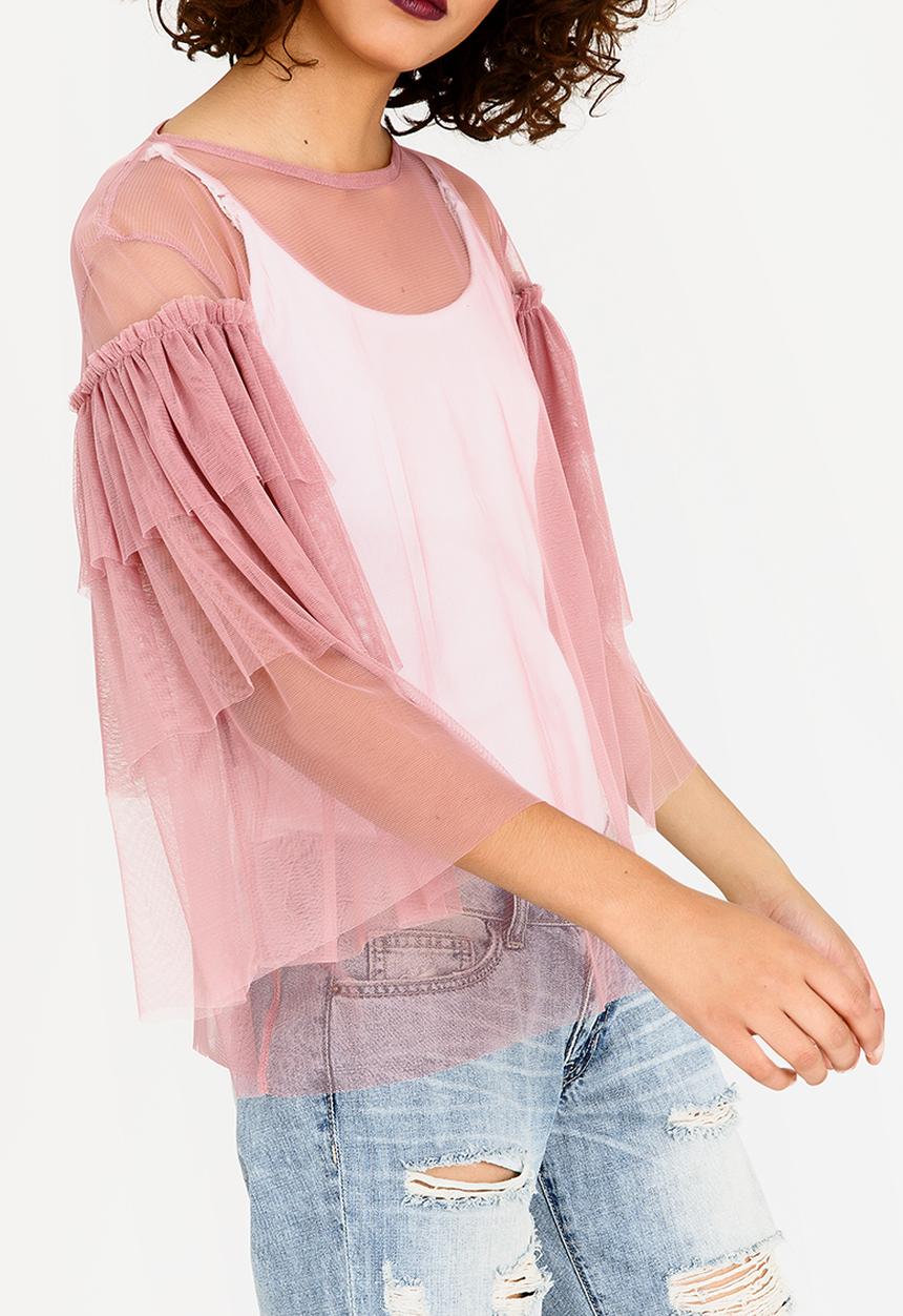 STYLE REPUBLIC - Sheer Frill Top Pale Pink