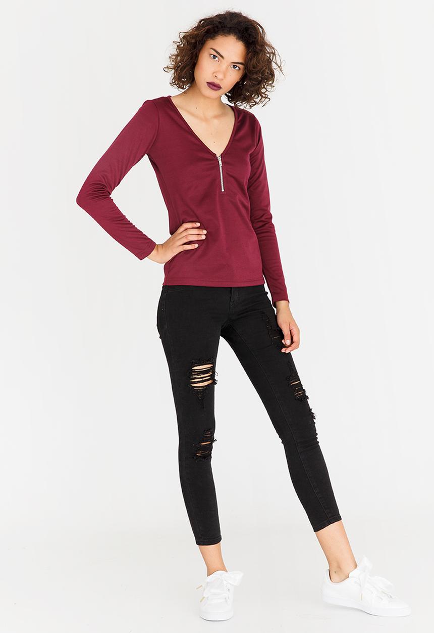 c(inch) - Zip Detail Top Burgundy