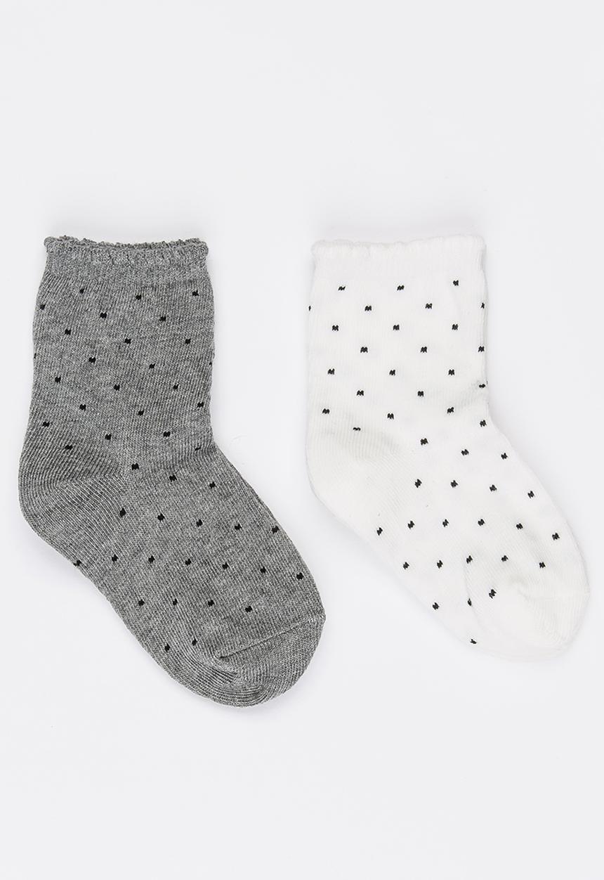 MINOTI - 2 Pack spotty socks with scalloped edge - multi