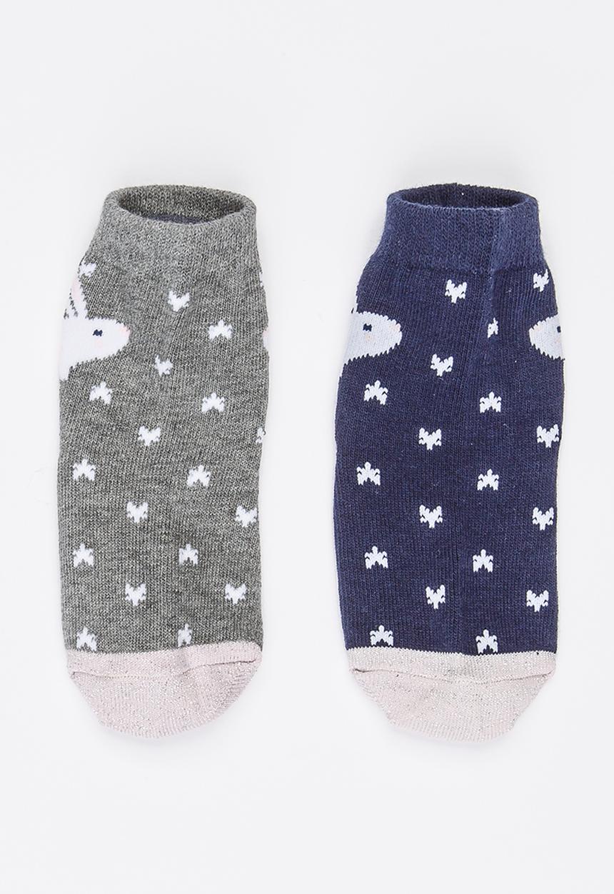 MINOTI - 2 Pack printed ankle socks with pom pom detail - Multi