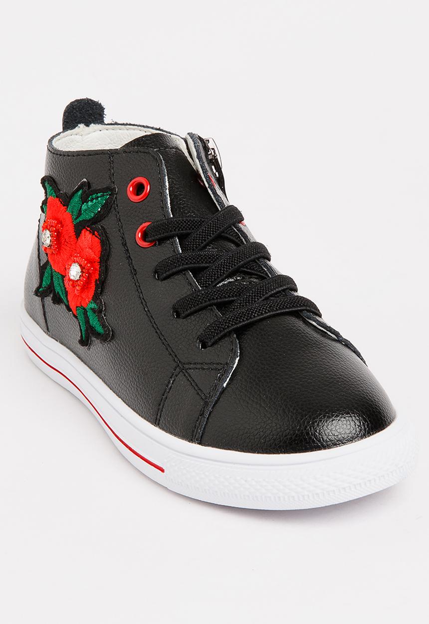 Pop Candy - Girls Flower Embellished Sneaker Black