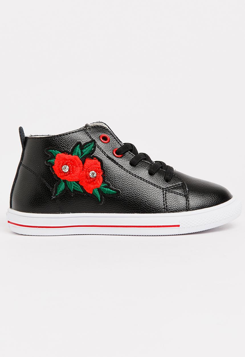 Pop Candy - Girls Flower Embellished Sneaker Black