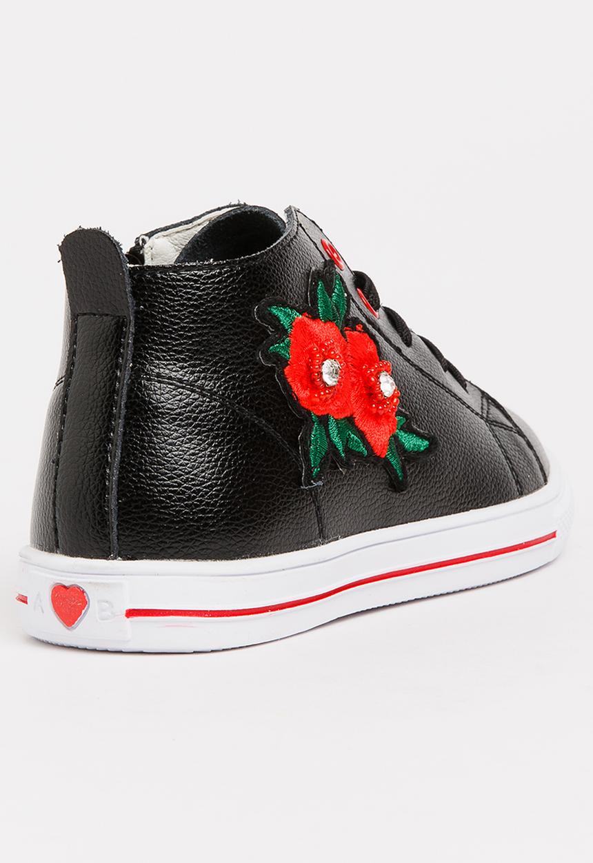Pop Candy - Girls Flower Embellished Sneaker Black