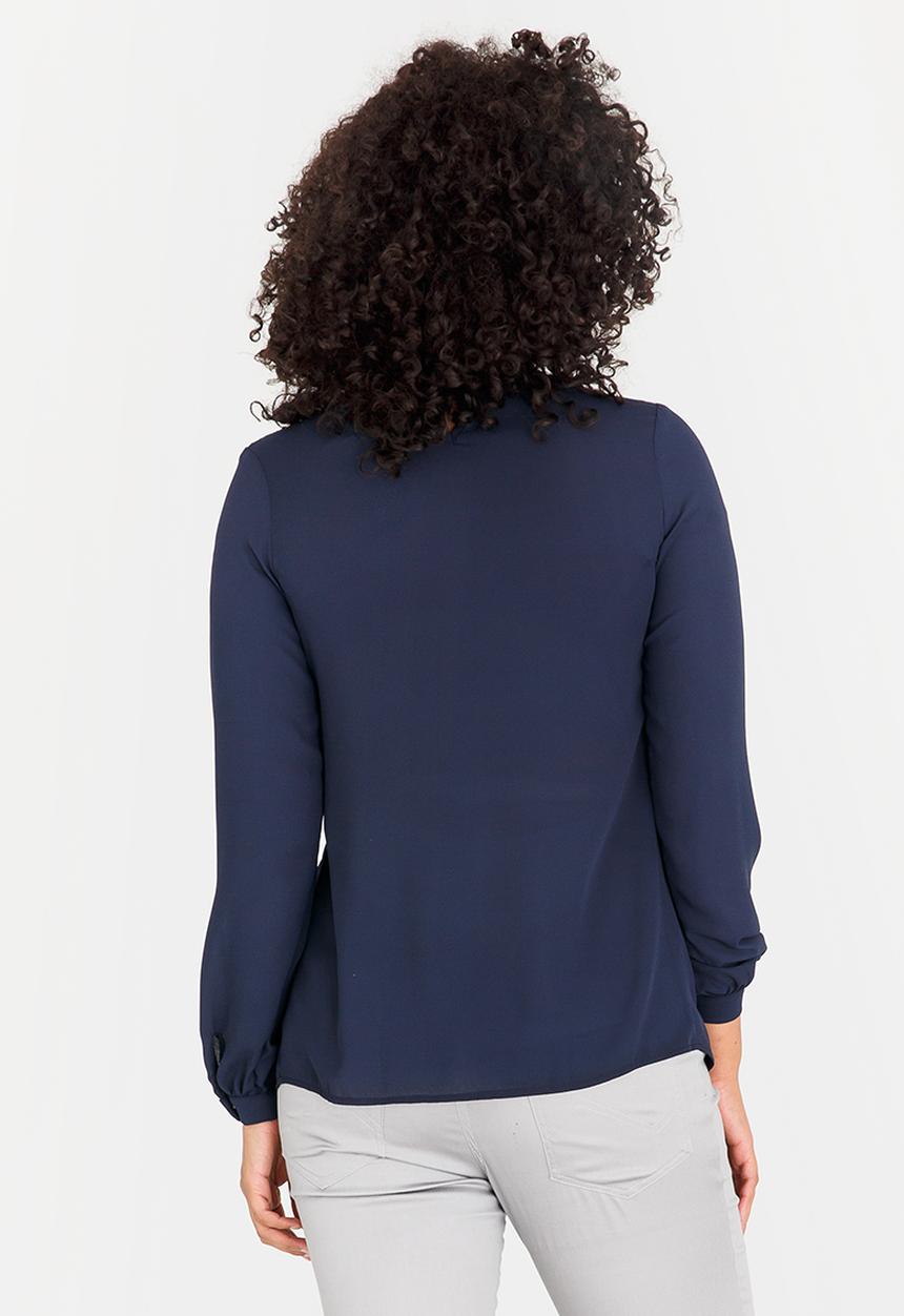 Cherry Melon - Box Pleat Lace Inset Blouse Navy