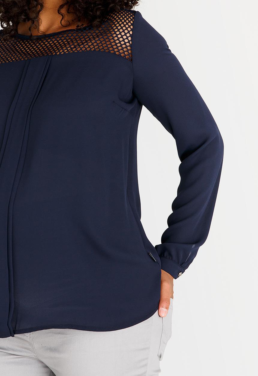 Cherry Melon - Box Pleat Lace Inset Blouse Navy
