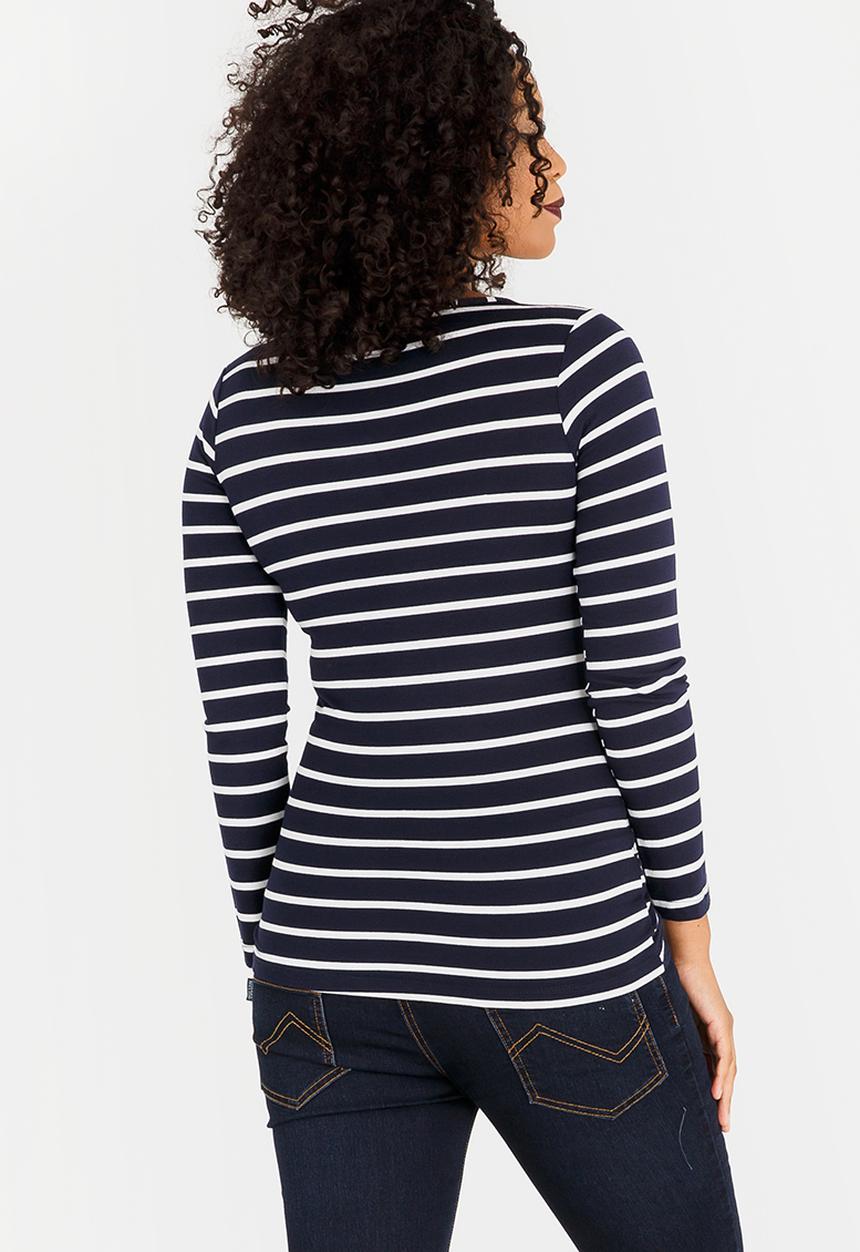 Cherry Melon - Basic Striped Cross-over Feeding Top Navy & White