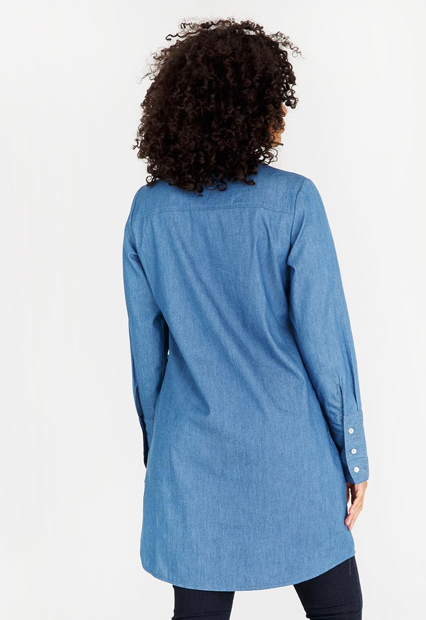 edit Maternity - Shirt Dress with Pockets Mid Blue