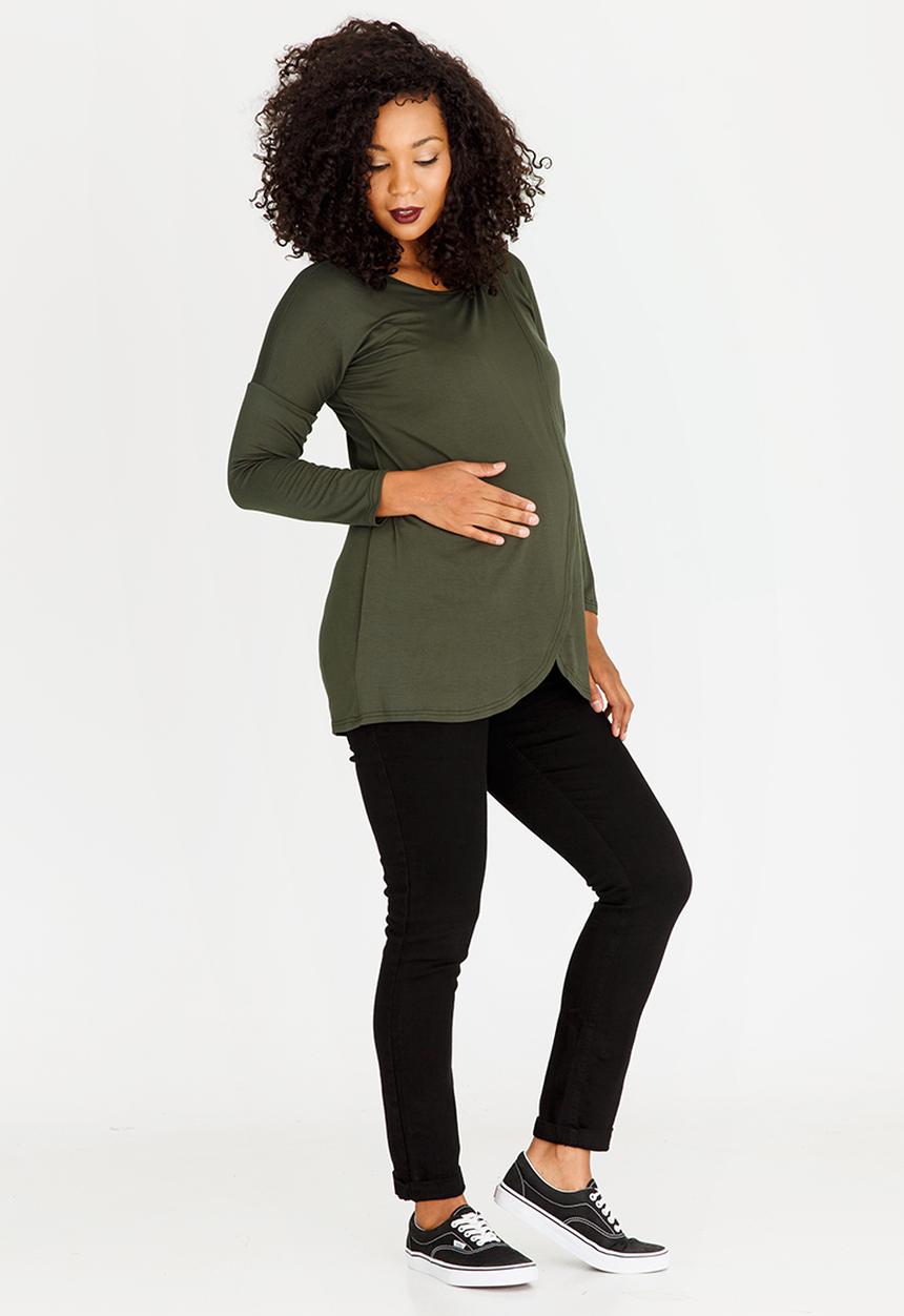 edit Maternity - Longer Length Nursing Top Dark Green