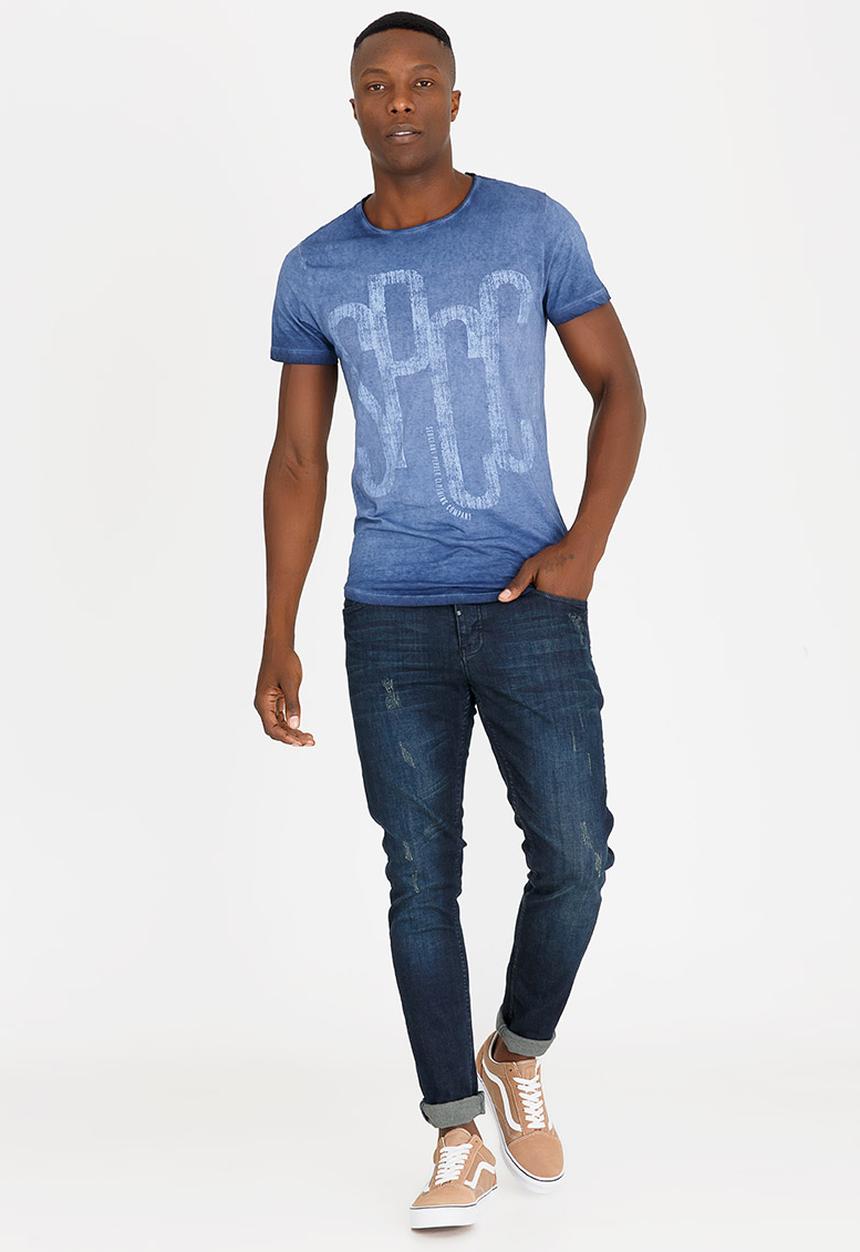 S.P.C.C - SPCC Front Coverage Dirty Dyed Crew Tee Mid Blue