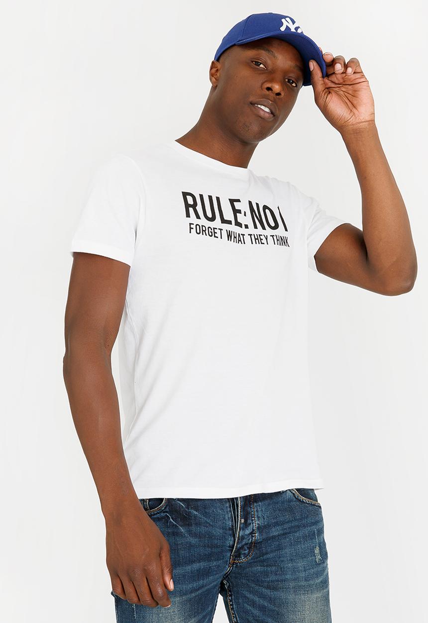 Brave Soul - Rule Printed Cotton Tee White