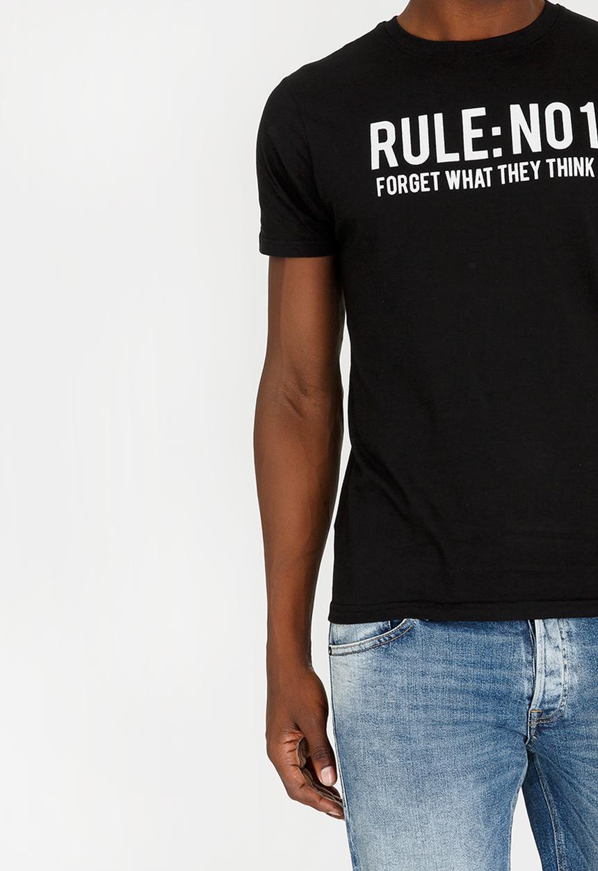 Brave Soul - Rule Printed Cotton Tee Black and White