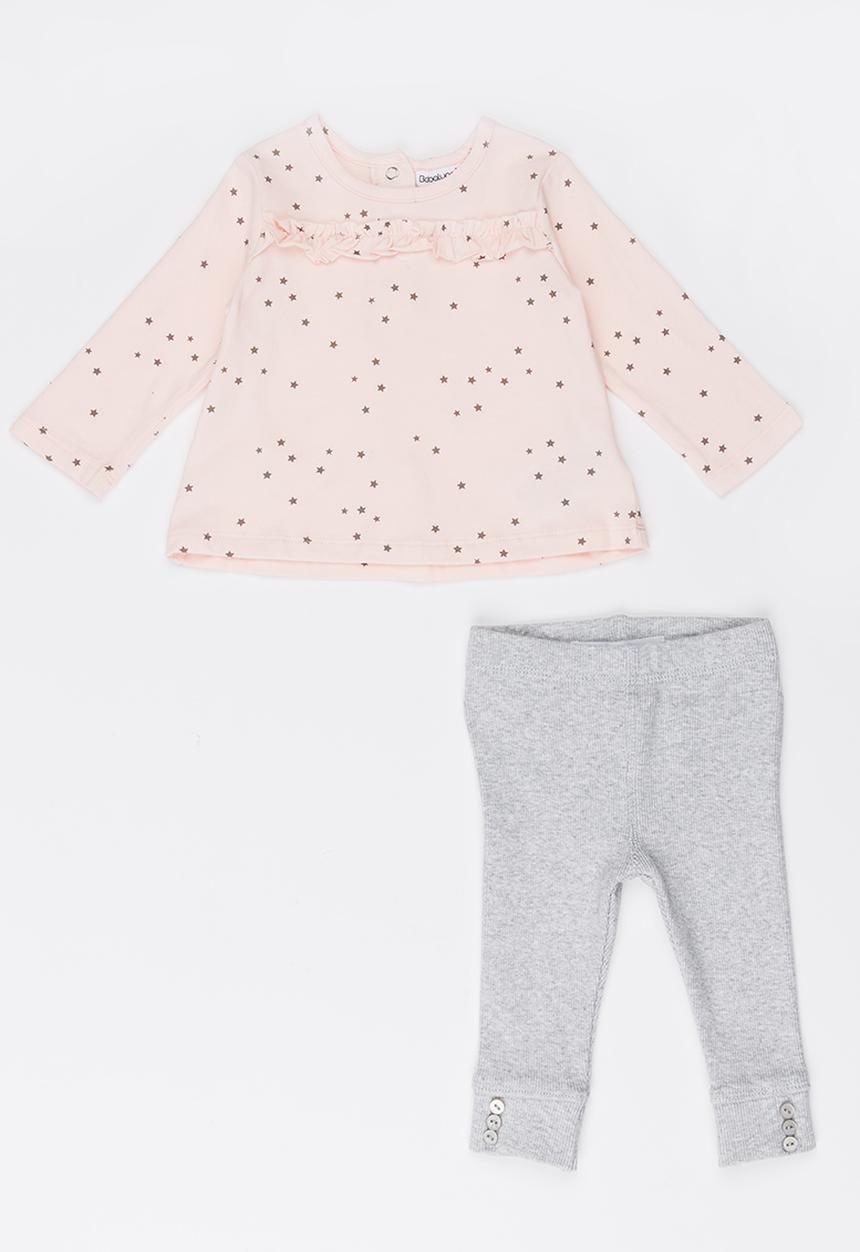 MINOTI - 2 Piece Printed Top & Rib Legging Set Pale Pink