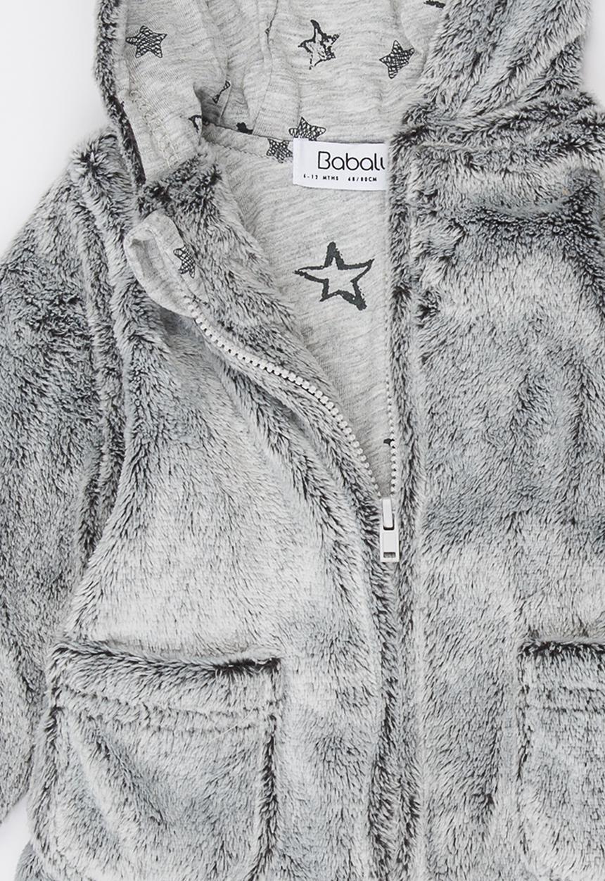 MINOTI - Soft Fur Zip Thru Hoody Grey