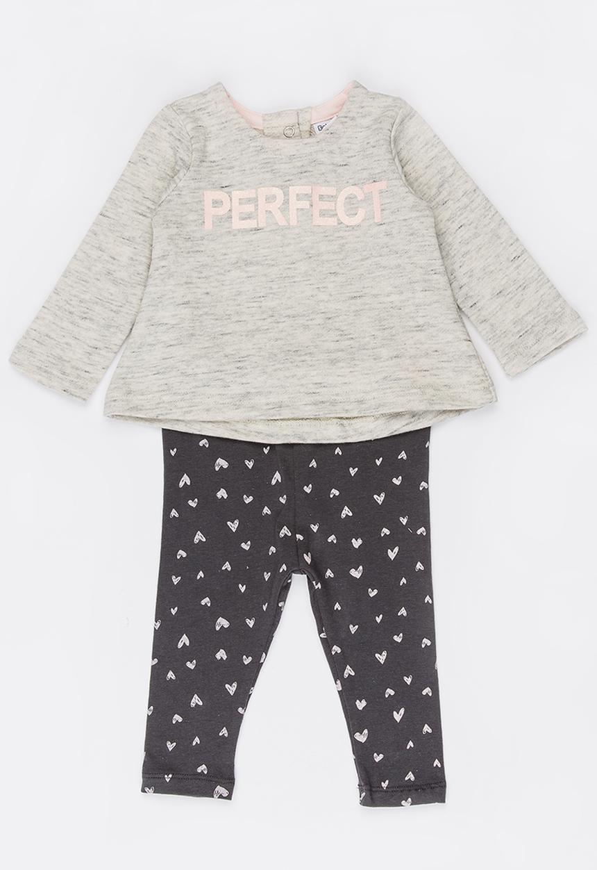 MINOTI - 2 Piece Dyed Fleece Top & Printed Legging Set Pale Grey