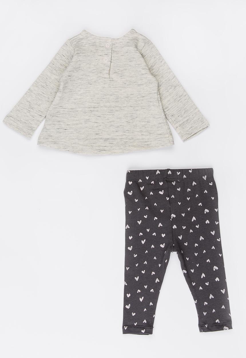 MINOTI - 2 Piece Dyed Fleece Top & Printed Legging Set Pale Grey