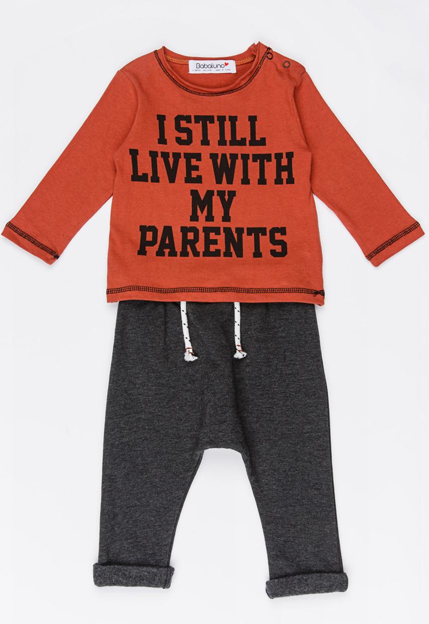 MINOTI - Printed Top & Harem Fleece Jogger Set Orange