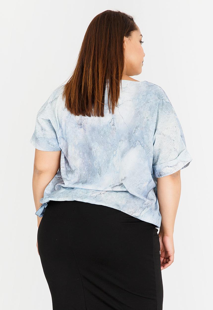 edit Plus - Printed V-Neck Shell Top Blue