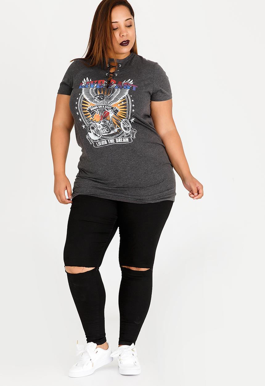 Brave Soul - Moto Band Longer Length T-shirt Dark Grey