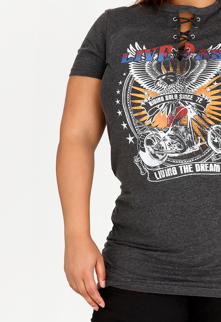 Brave Soul - Moto Band Longer Length T-shirt Dark Grey