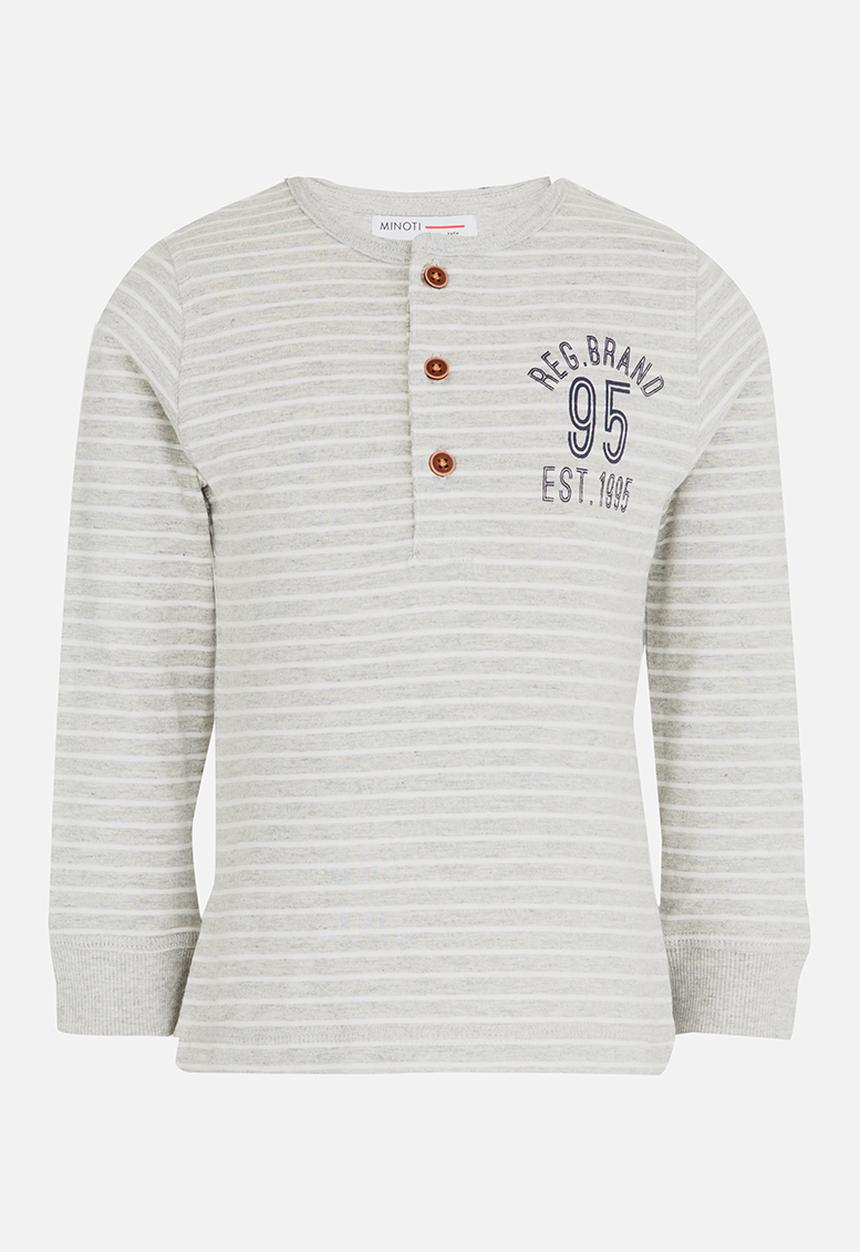 MINOTI - Washed out stripe grandad tee - grey & white 