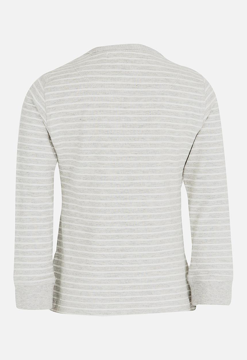 MINOTI - Washed out stripe grandad tee - grey & white 