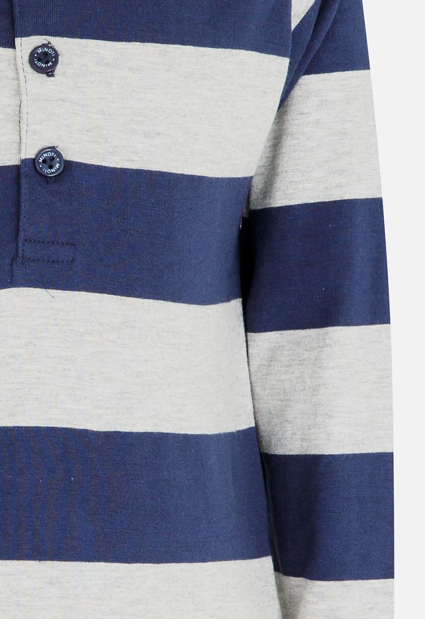 MINOTI - Striped Long Sleeve Grandad T-Shirt Grey